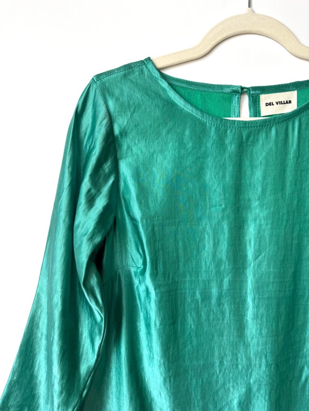 Del Villar green a-line shift dress in silk and linen blend - Picture 2 of 8